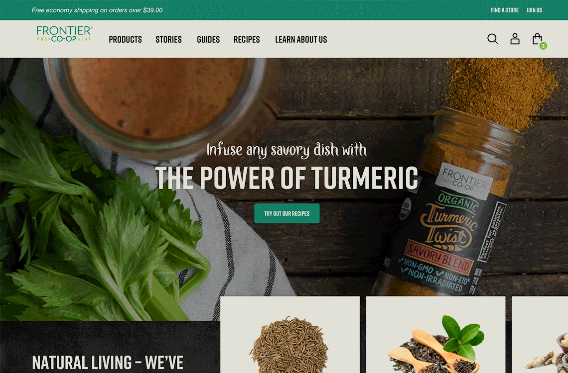 Animated storefronts demonstrating a unified experience across the Frontier Co-op brand family